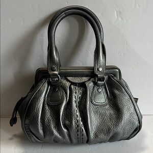 COLE HAAN Village Soft metallic grey/pewter pebbled leather satchel